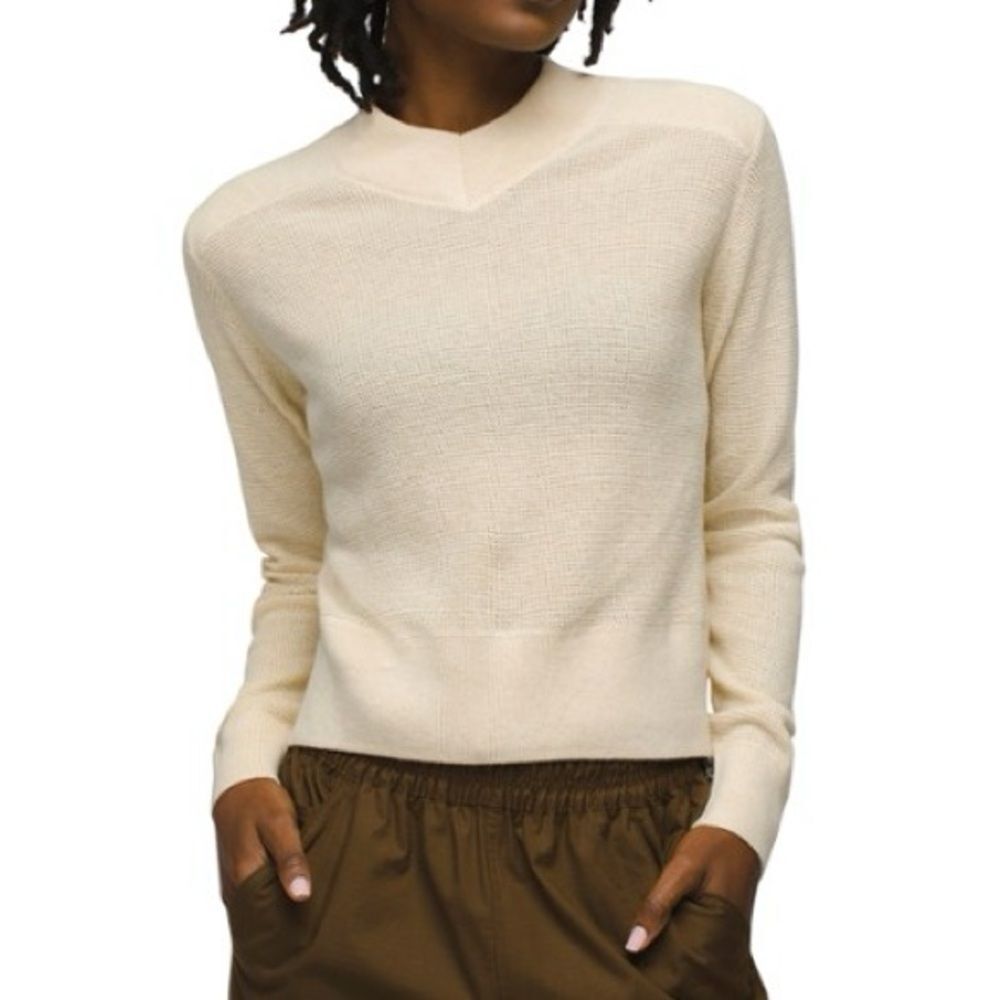 NWT Prana Milani V Neck Waffle Knit Sweater in Sweet Cream Neutral Size S